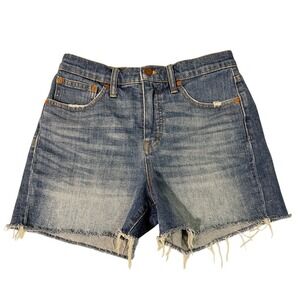 Madewell High Rise Denim Shorts Frayed Hem Size 26 Blue‎ 3 Inch Inseam Mini